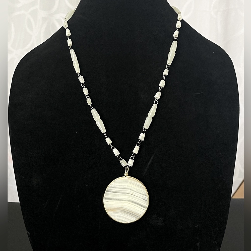 1970's Mother of Pearl Pendant, beach minimalist necklace.